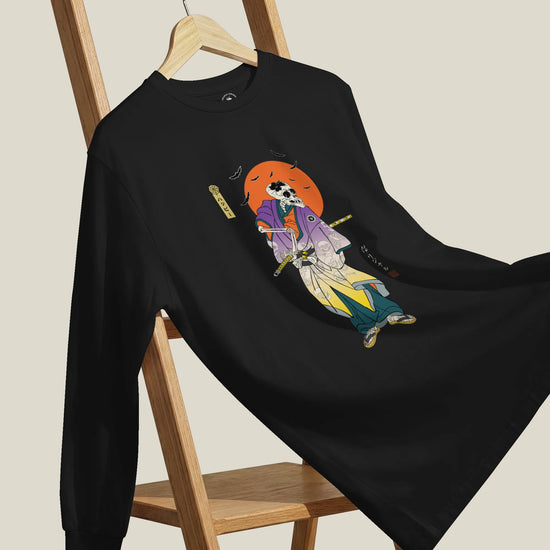 Halloween Samurai Skeleton Japanese Ukiyo-e Unisex Long Sleeve Tee - Samurai Original