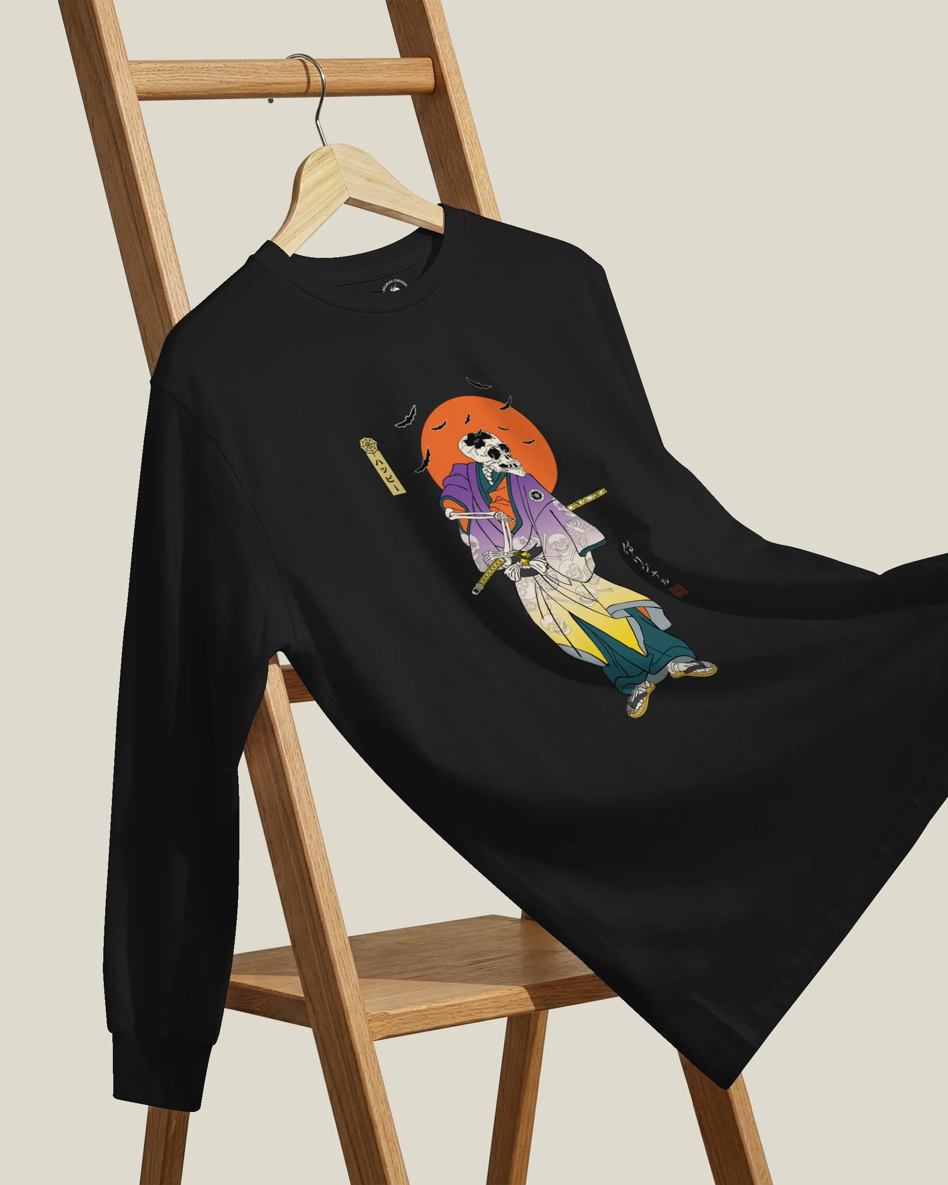 Halloween Samurai Skeleton Japanese Ukiyo-e Unisex Long Sleeve Tee - Samurai Original