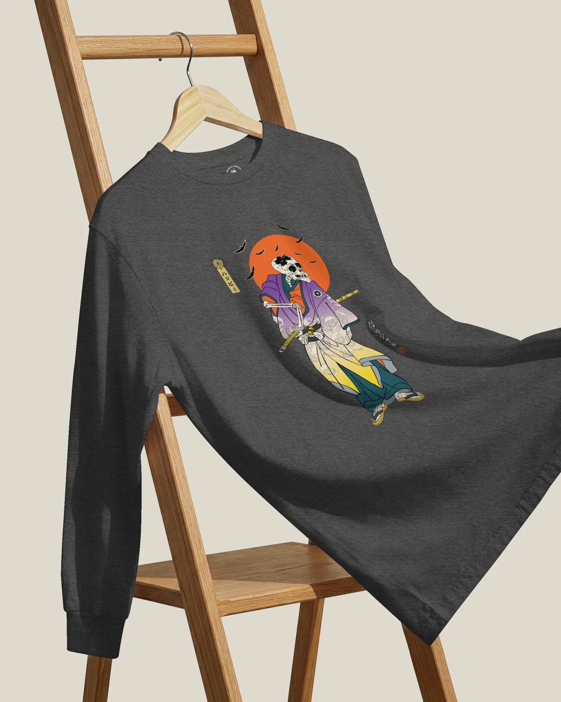 Halloween Samurai Skeleton Japanese Ukiyo-e Unisex Long Sleeve Tee - Samurai Original
