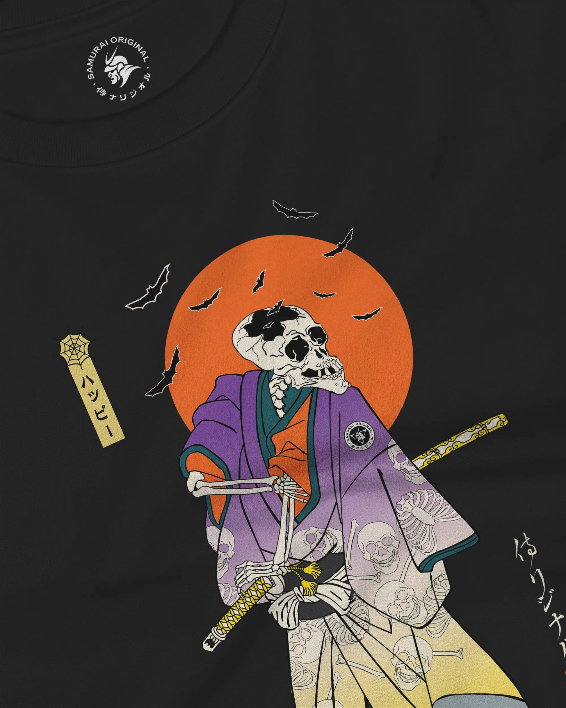 Halloween Samurai Skeleton Japanese Ukiyo-e Unisex Long Sleeve Tee - Samurai Original