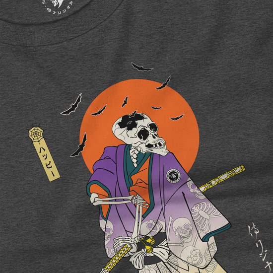 Halloween Samurai Skeleton Japanese Ukiyo-e Unisex Long Sleeve Tee - Samurai Original
