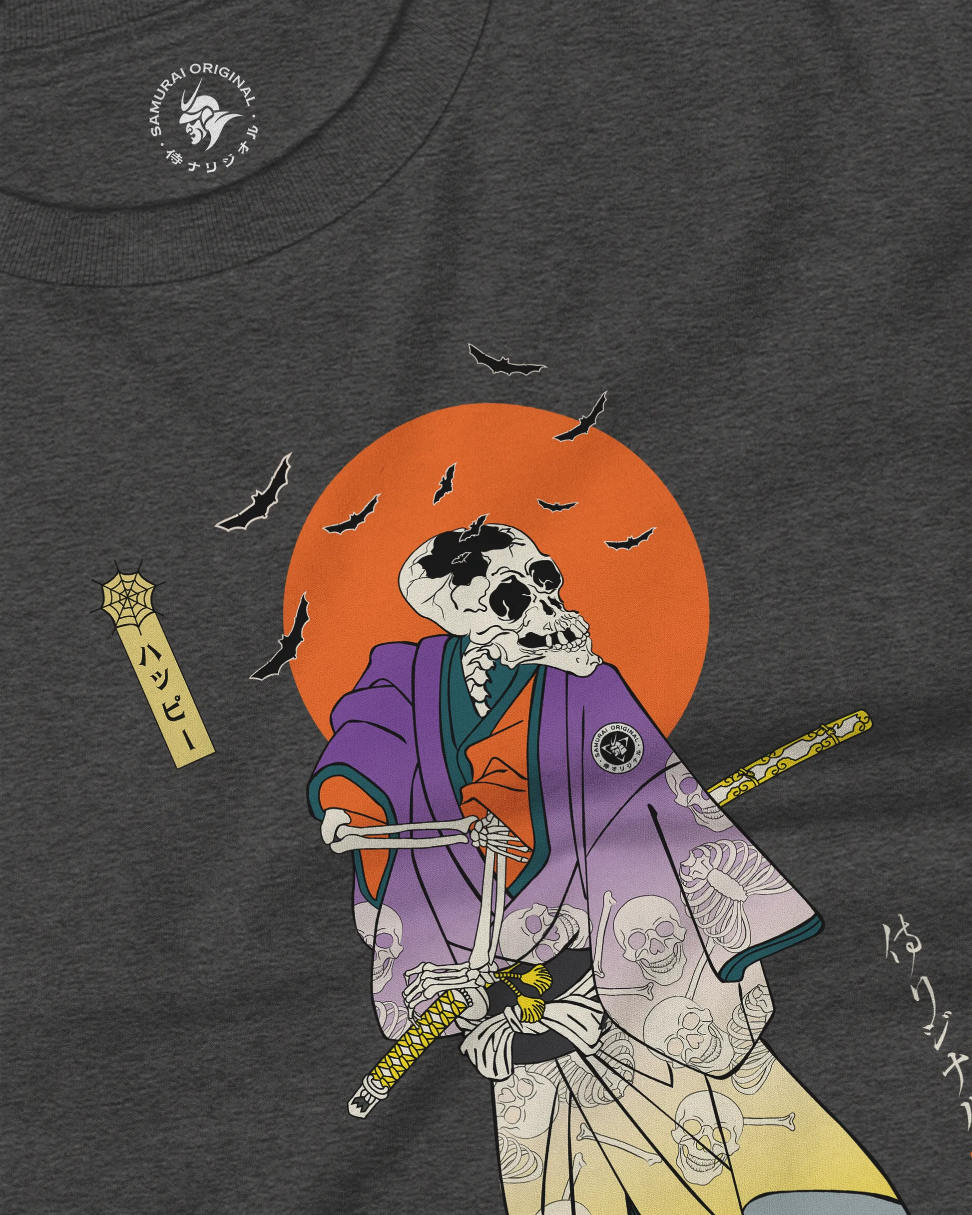 Halloween Samurai Skeleton Japanese Ukiyo-e Unisex Long Sleeve Tee - Samurai Original