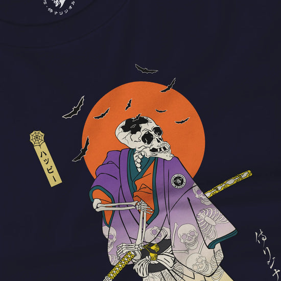 Halloween Samurai Skeleton Japanese Ukiyo-e Unisex Long Sleeve Tee - Samurai Original