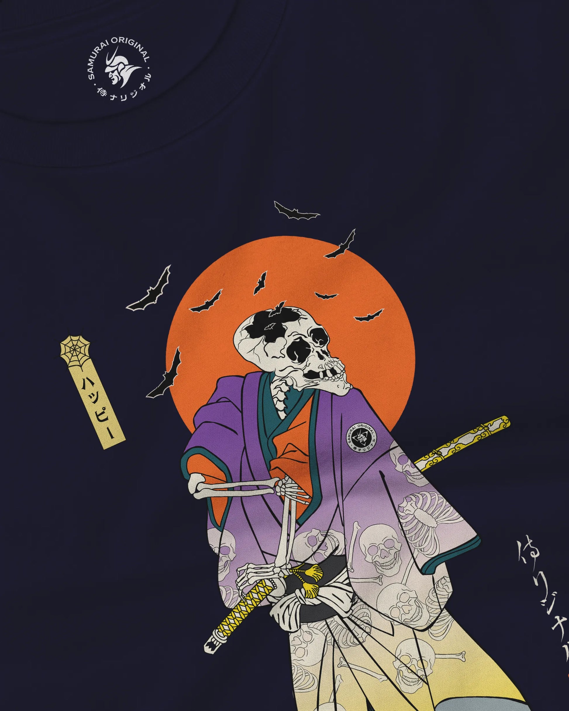 Halloween Samurai Skeleton Japanese Ukiyo-e Unisex Long Sleeve Tee - Samurai Original