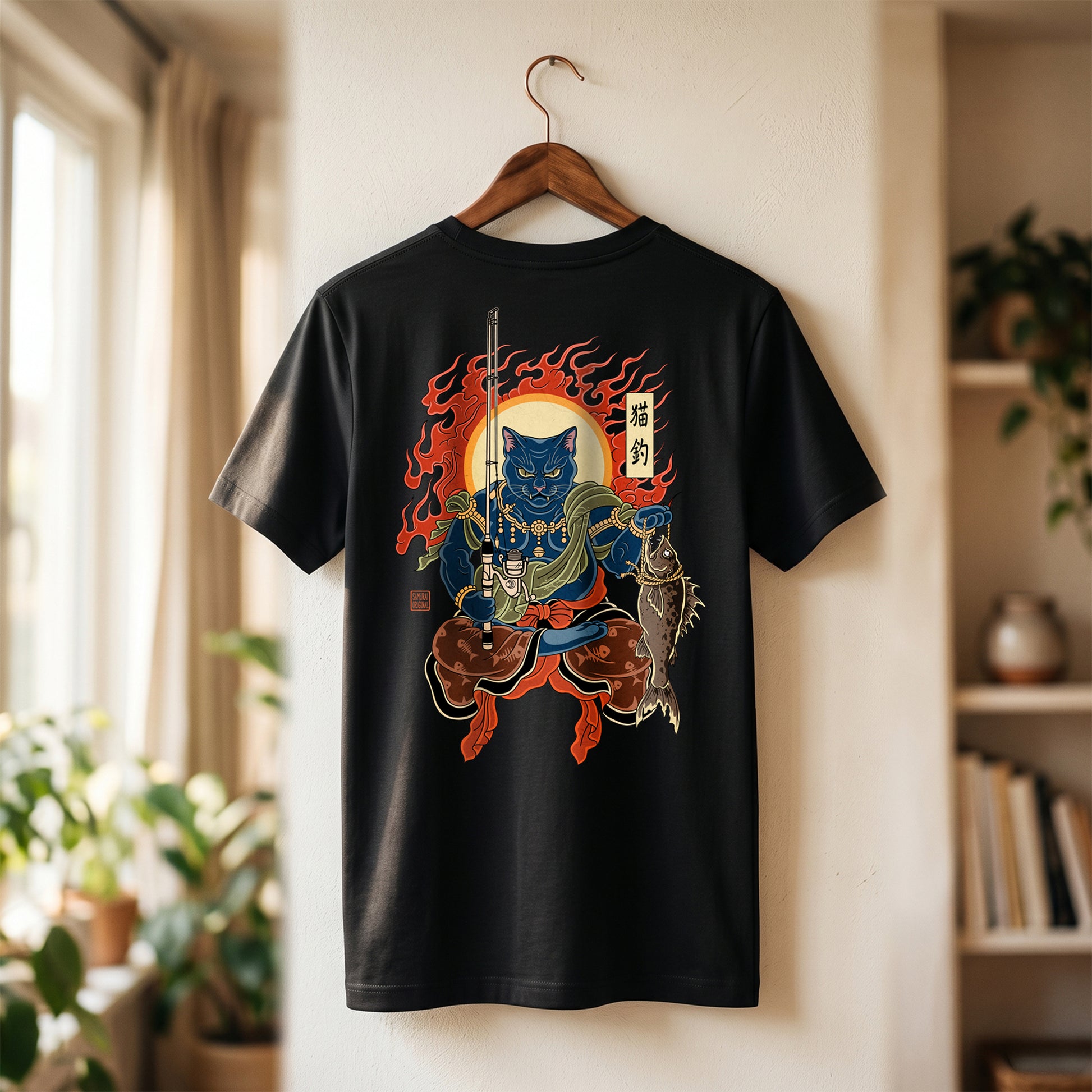 The Great Neko Fishing Organic T-shirt - Samurai Original