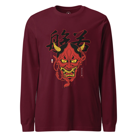 Hannya Japanese Ukiyo-e Unisex Long Sleeve Tee Maroon - Samurai Original