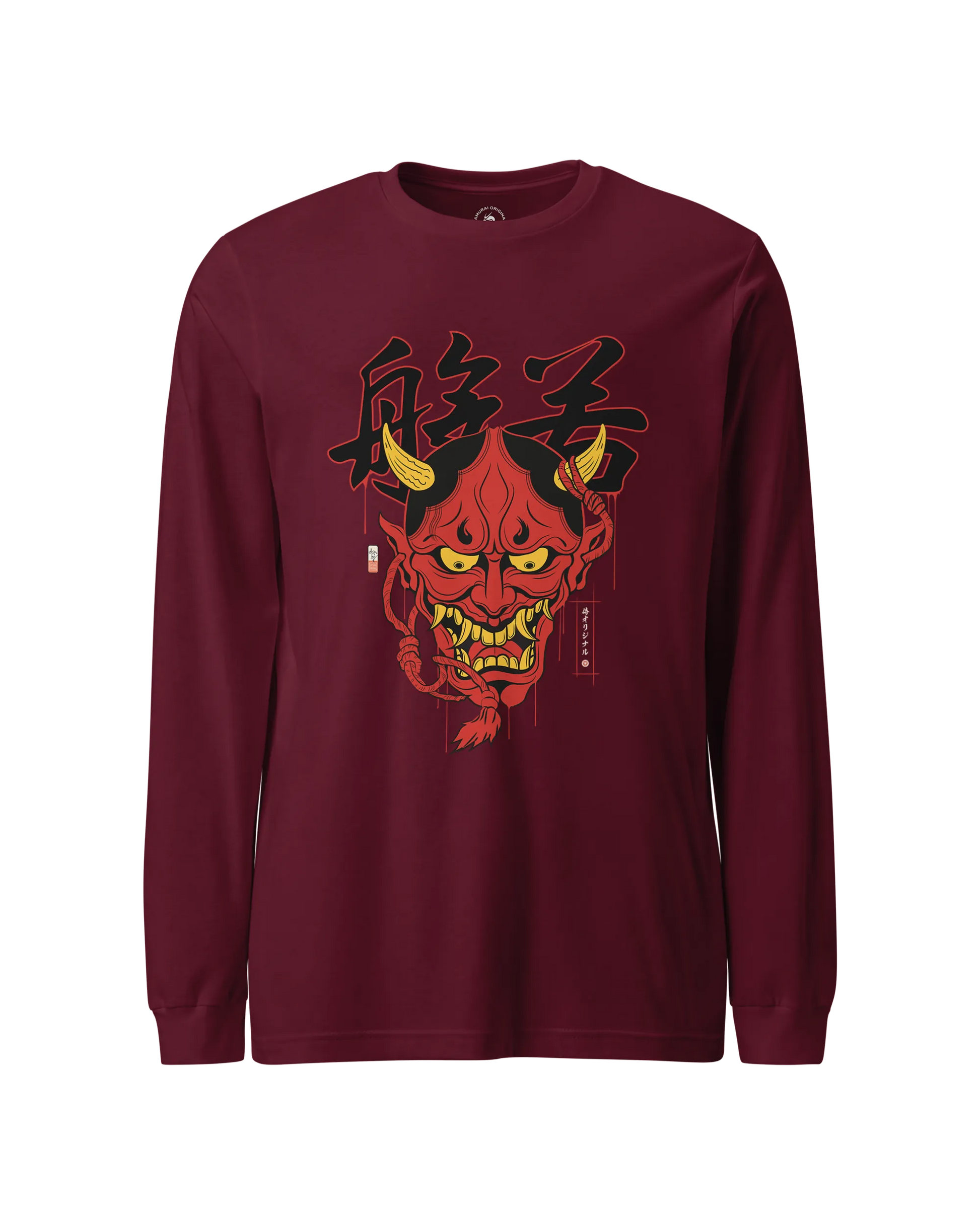 Hannya Japanese Ukiyo-e Unisex Long Sleeve Tee Maroon - Samurai Original