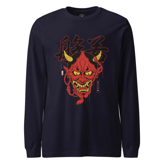 Hannya Japanese Ukiyo-e Unisex Long Sleeve Tee Navy - Samurai Original