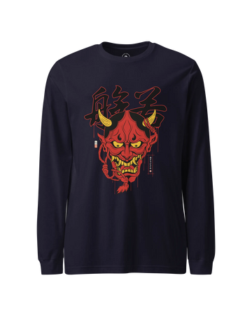 Hannya Japanese Ukiyo-e Unisex Long Sleeve Tee Navy - Samurai Original
