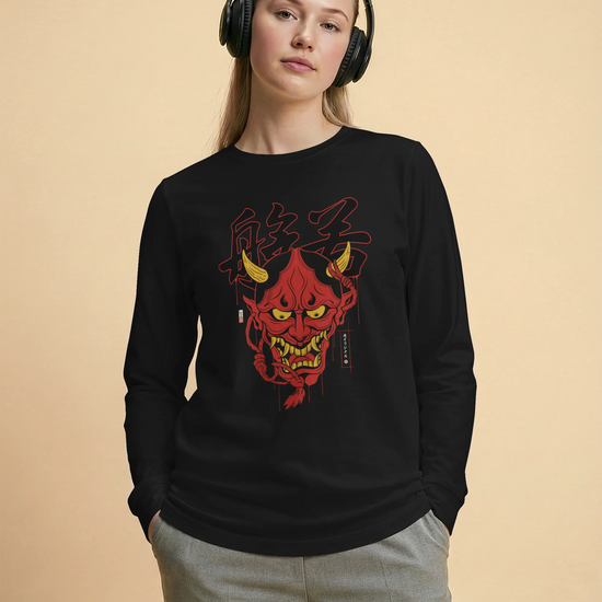 Hannya Japanese Ukiyo-e Unisex Long Sleeve Tee - Samurai Original