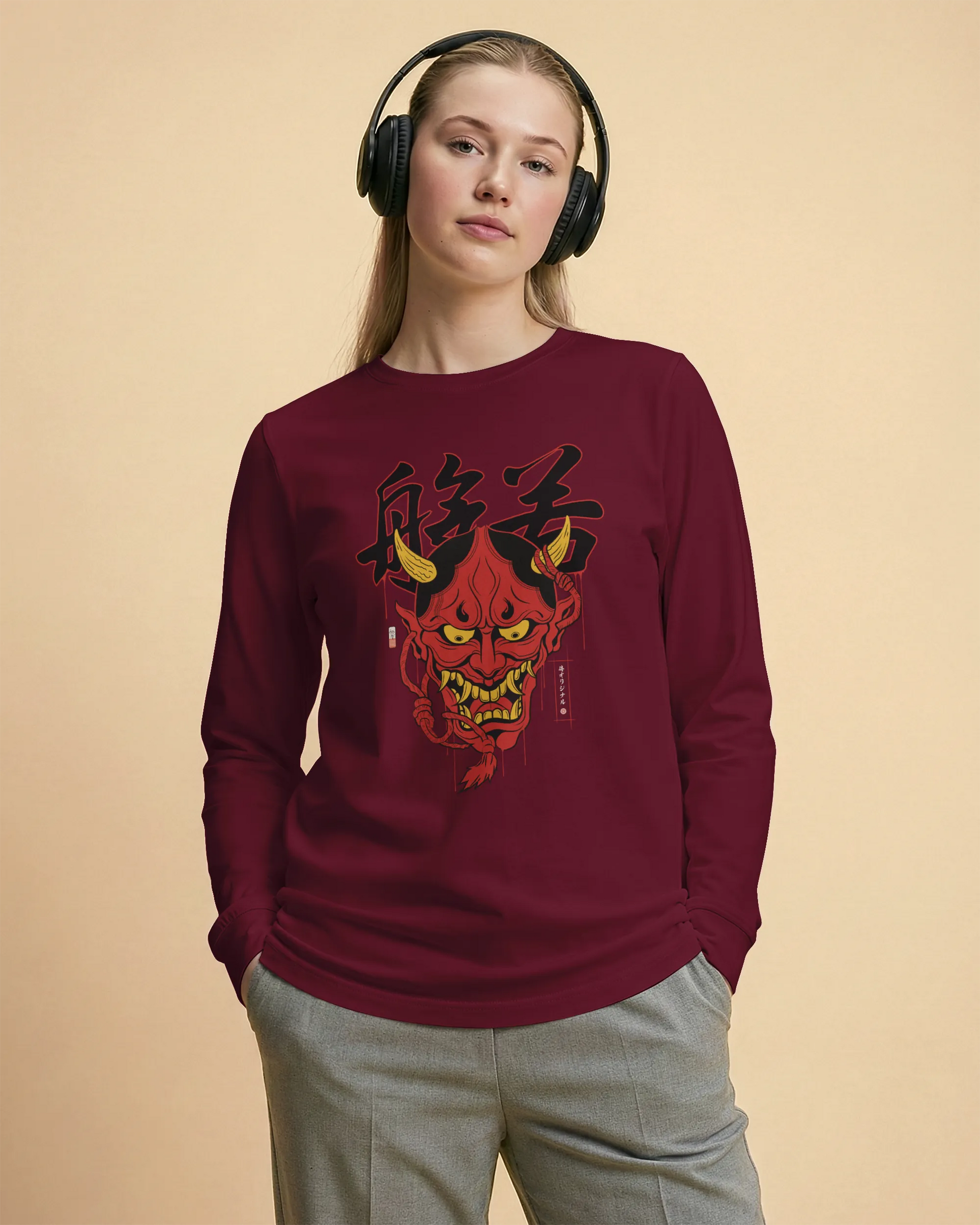 Hannya Japanese Ukiyo-e Unisex Long Sleeve Tee - Samurai Original