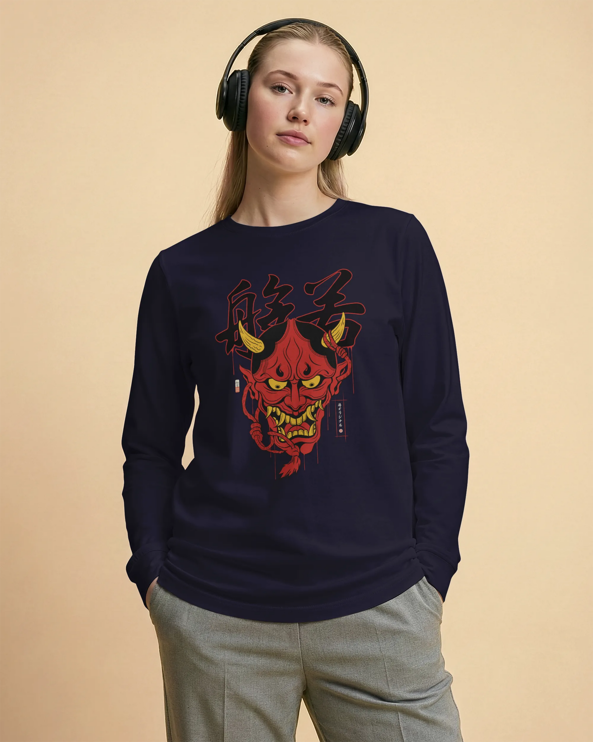 Hannya Japanese Ukiyo-e Unisex Long Sleeve Tee - Samurai Original