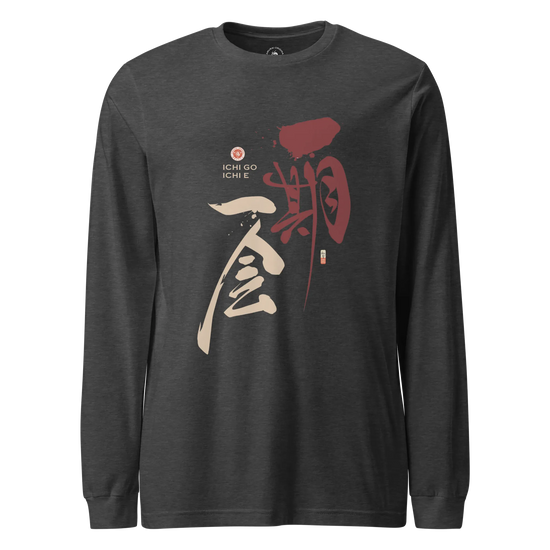 Ichi Go Ichi E Kanji Calligraphy Unisex Long Sleeve Tee Dark Grey Heather - Samurai Original