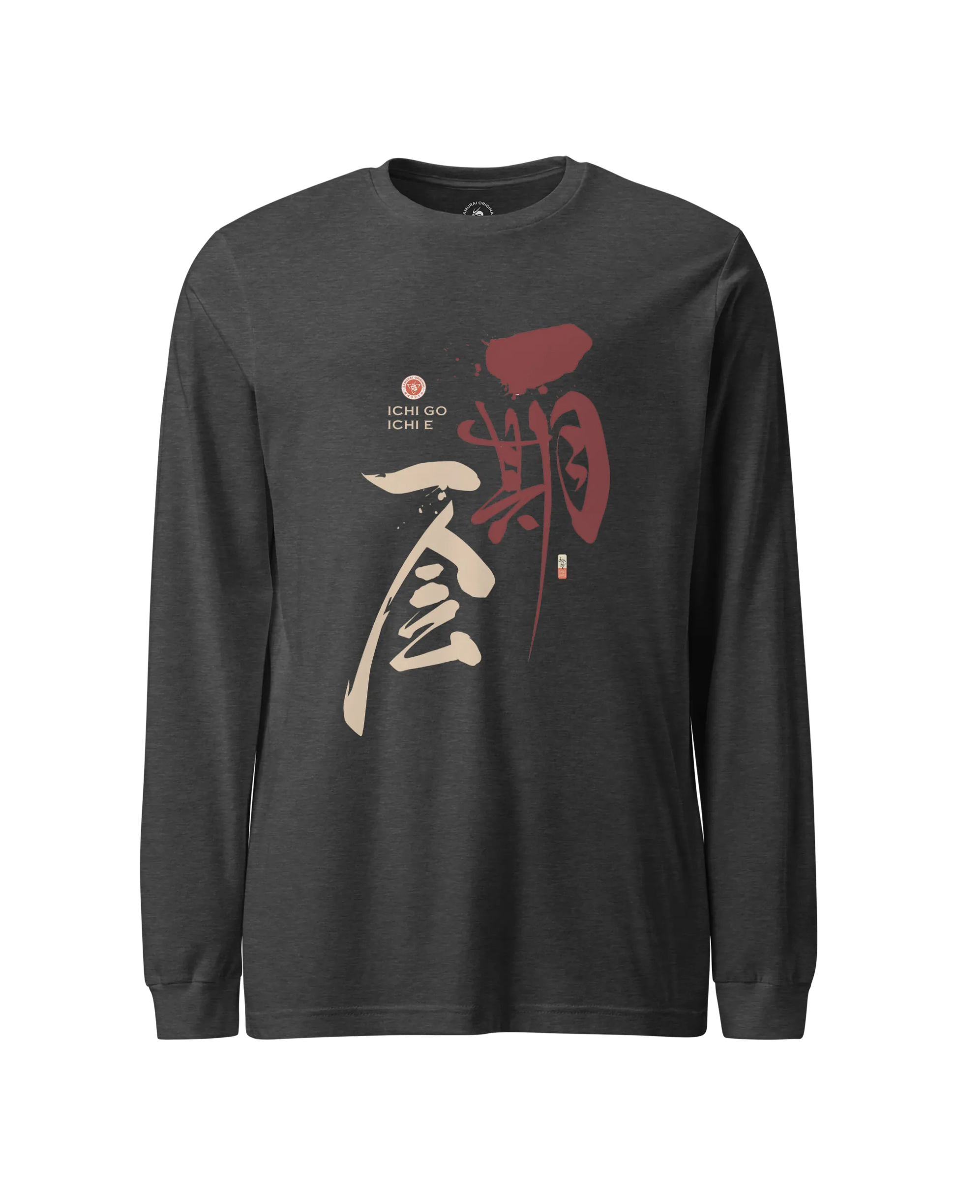 Ichi Go Ichi E Kanji Calligraphy Unisex Long Sleeve Tee Dark Grey Heather - Samurai Original