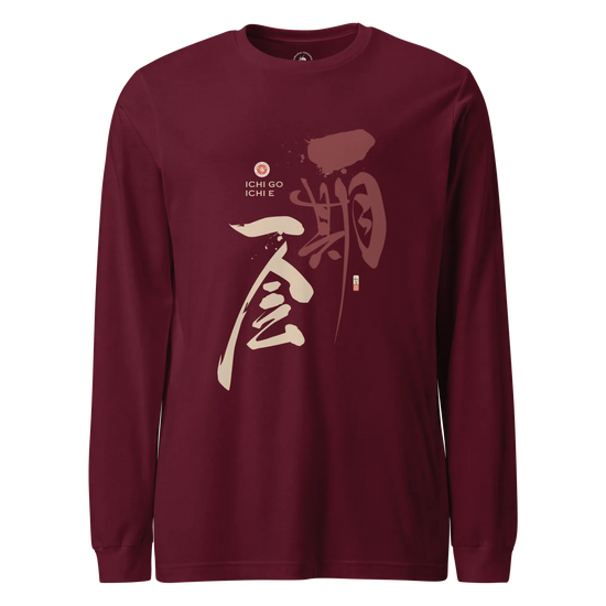 Ichi Go Ichi E Kanji Calligraphy Unisex Long Sleeve Tee Maroon - Samurai Original