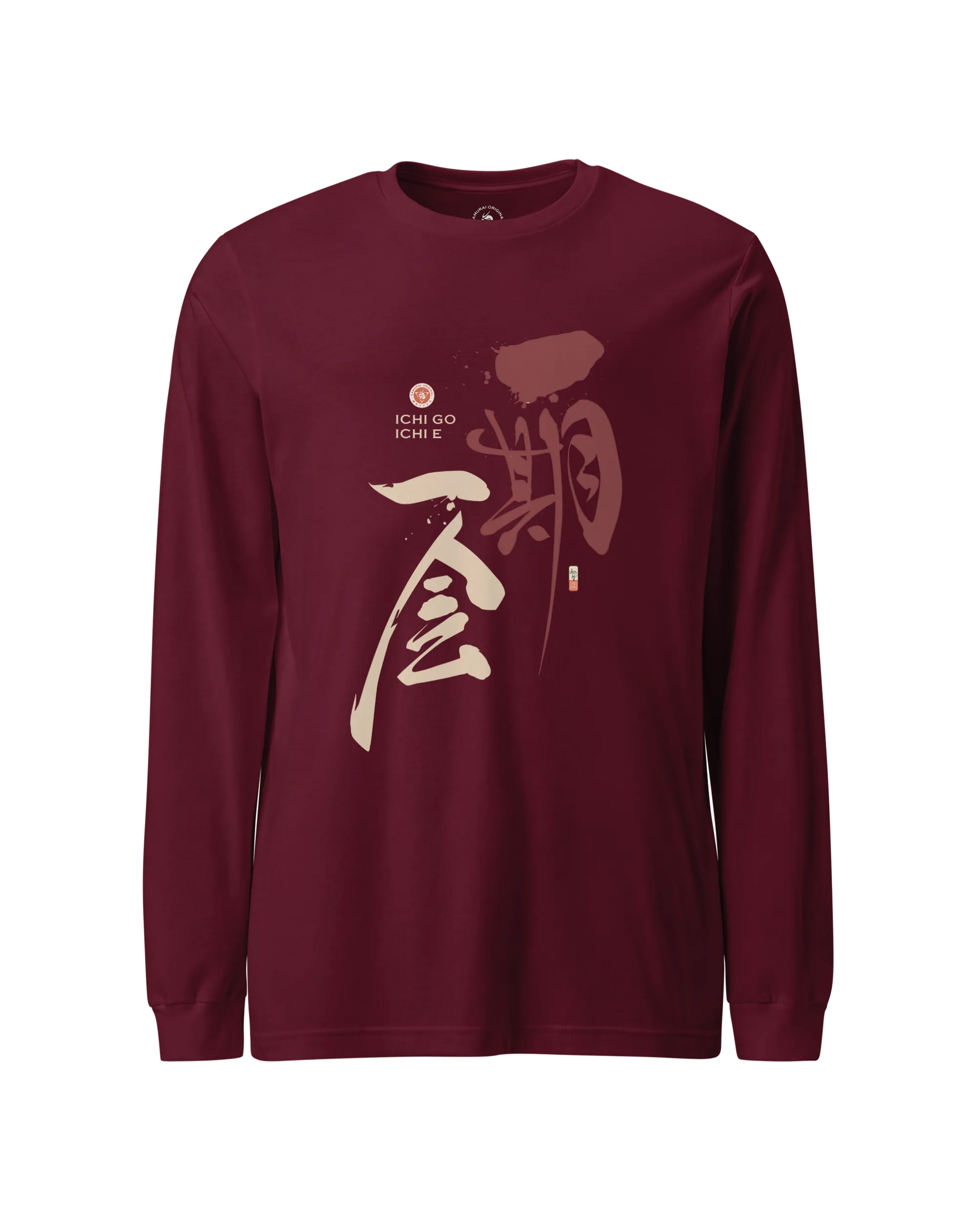 Ichi Go Ichi E Kanji Calligraphy Unisex Long Sleeve Tee Maroon - Samurai Original