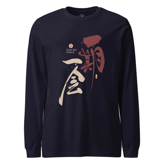 Ichi Go Ichi E Kanji Calligraphy Unisex Long Sleeve Tee Navy - Samurai Original
