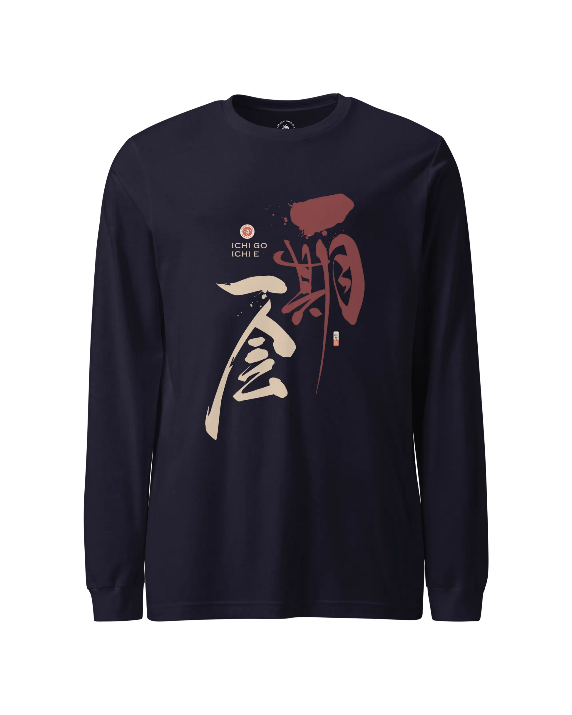 Ichi Go Ichi E Kanji Calligraphy Unisex Long Sleeve Tee Navy - Samurai Original
