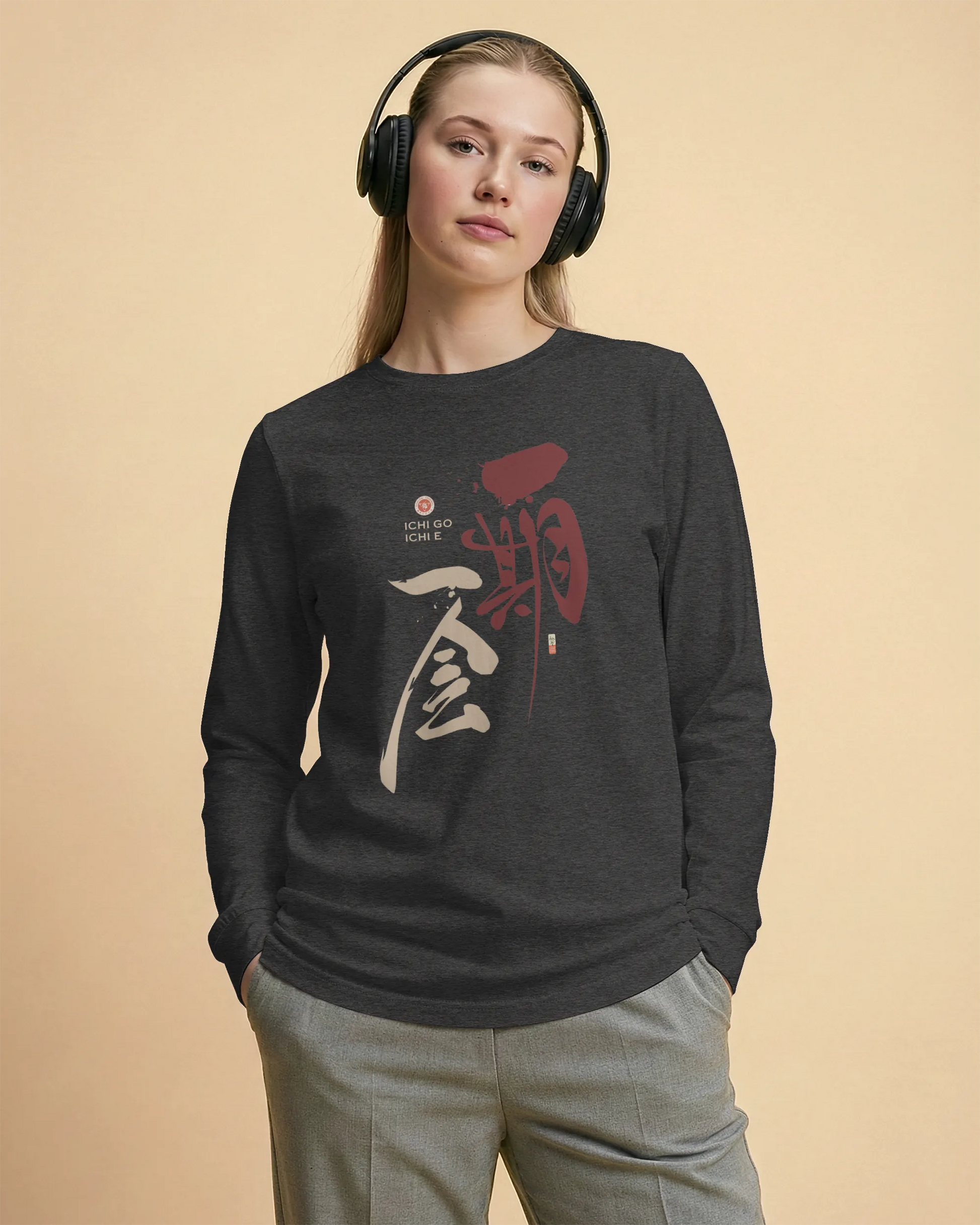 Ichi Go Ichi E Kanji Calligraphy Unisex Long Sleeve Tee - Samurai Original