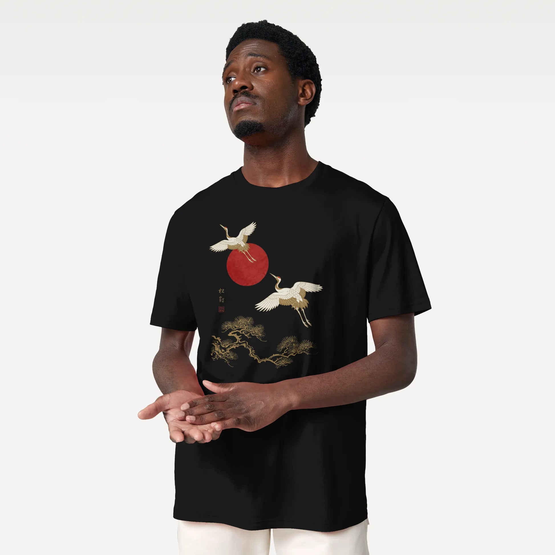 Japanese Crane & Pine Tree Organic Cotton T-Shirt - EU Edition - Samurai Original