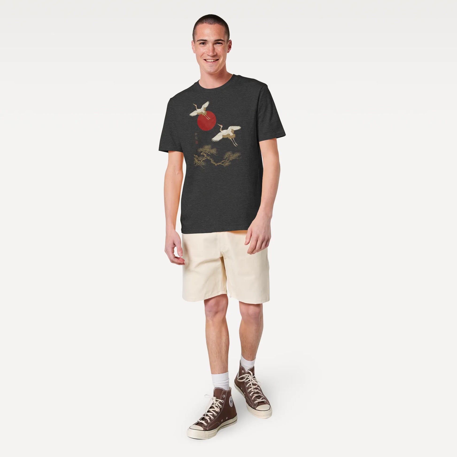 Japanese Crane & Pine Tree Organic Cotton T-Shirt - EU Edition - Samurai Original