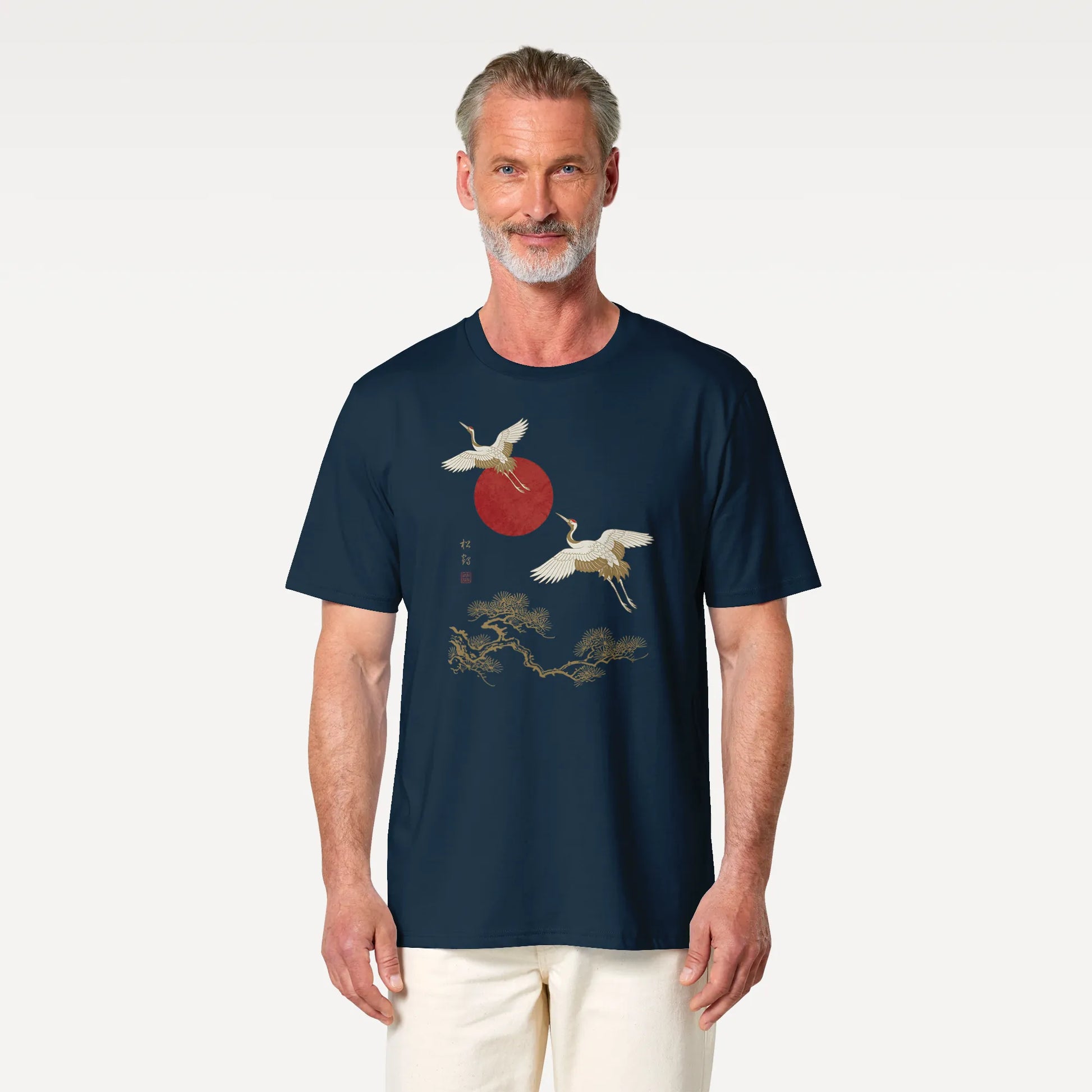Japanese Crane & Pine Tree Organic Cotton T-Shirt - EU Edition - Samurai Original