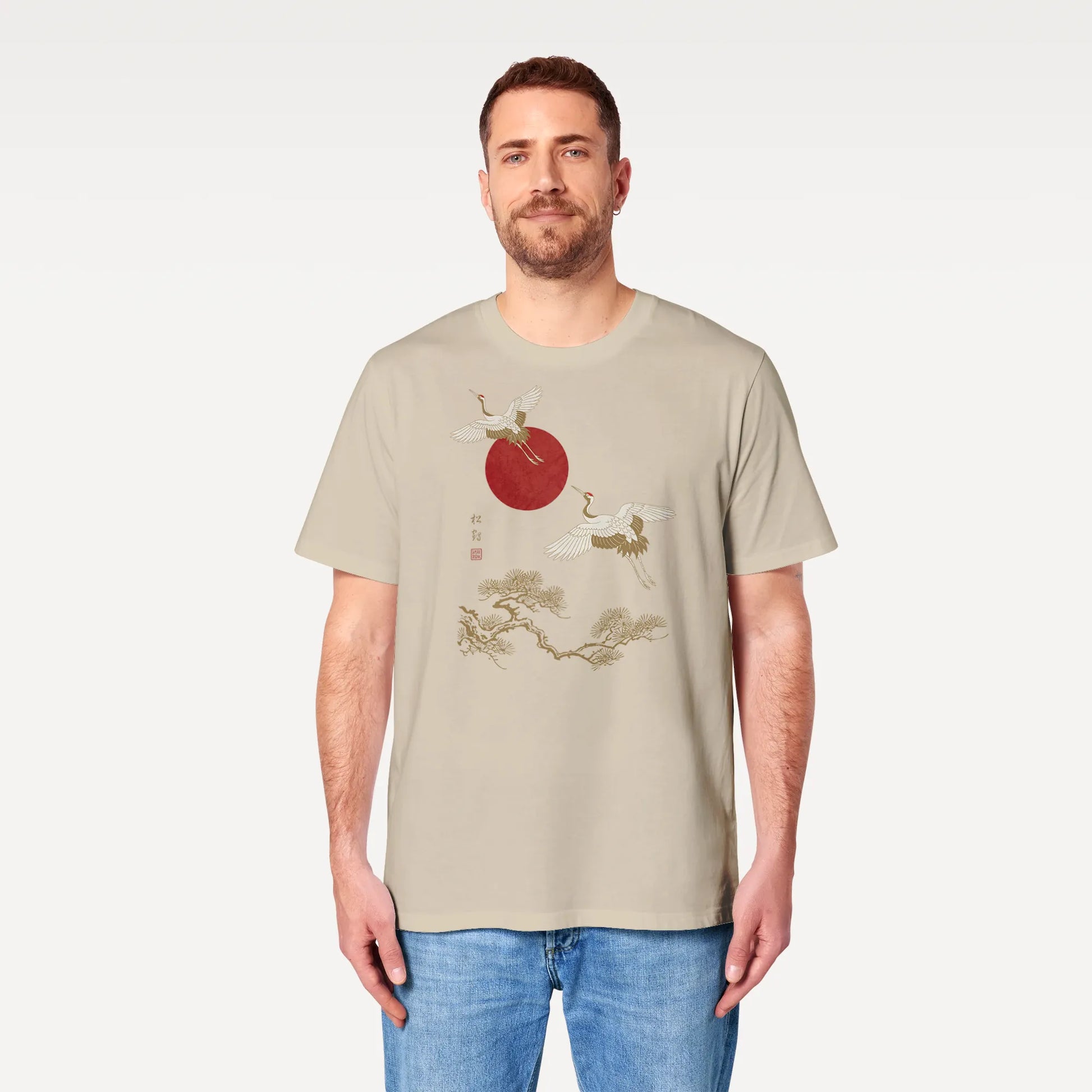 Japanese Crane & Pine Tree Organic Cotton T-Shirt - EU Edition - Samurai Original