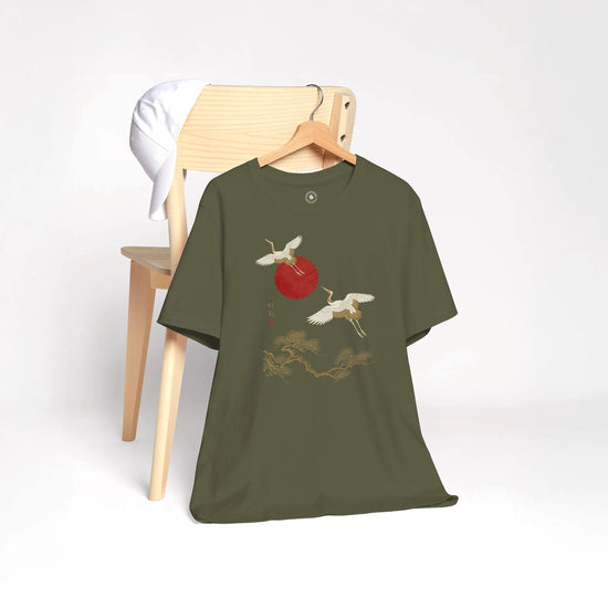 Japanese Crane & Pine Tree Organic Cotton T-Shirt - EU Edition - Samurai Original