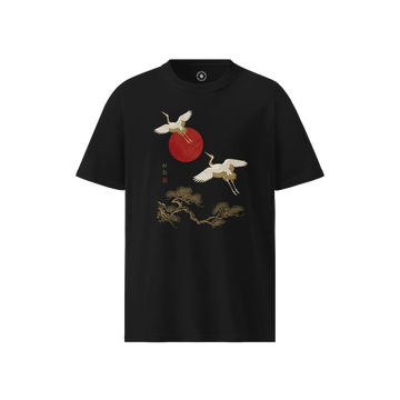 Japanese Crane & Pine Tree Organic Cotton T-Shirt - EU Edition Black - Samurai Original