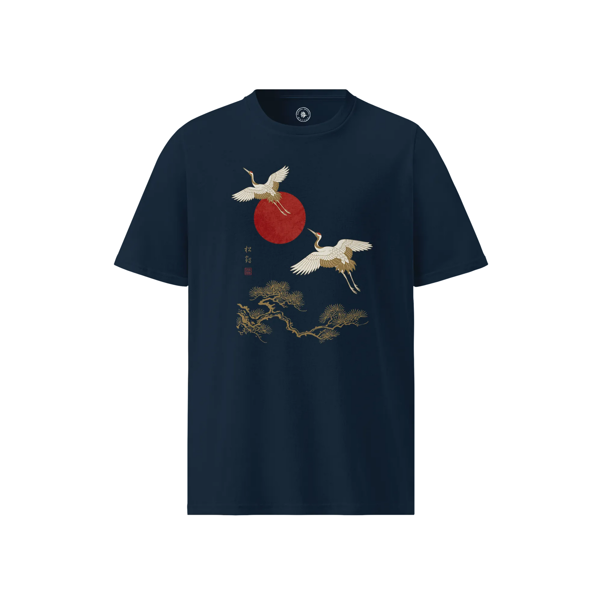 Japanese Crane & Pine Tree Organic Cotton T-Shirt - EU Edition French Navy - Samurai Original