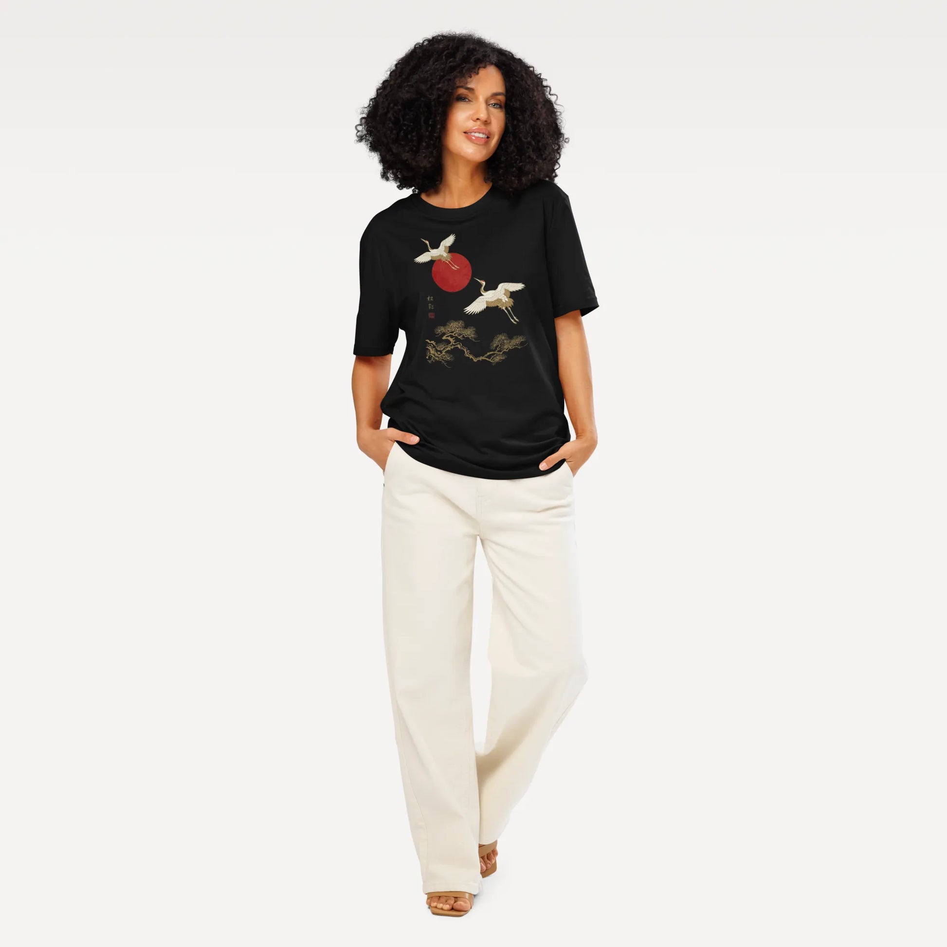 Japanese Crane & Pine Tree Organic Cotton T-Shirt - EU Edition - Samurai Original