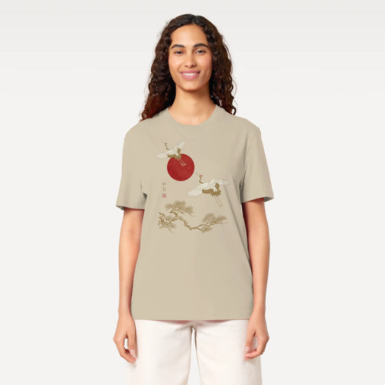 Japanese Crane & Pine Tree Organic Cotton T-Shirt - EU Edition - Samurai Original