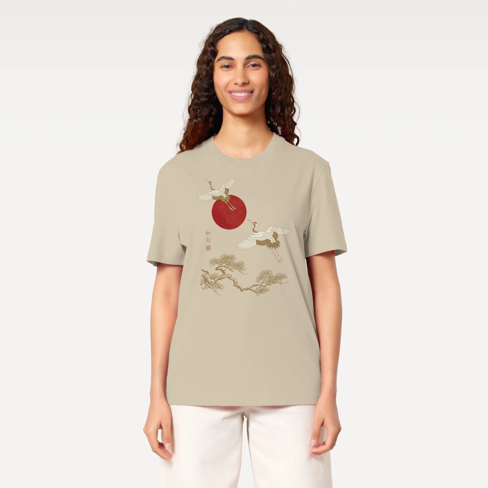 Japanese Crane & Pine Tree Organic Cotton T-Shirt - EU Edition - Samurai Original