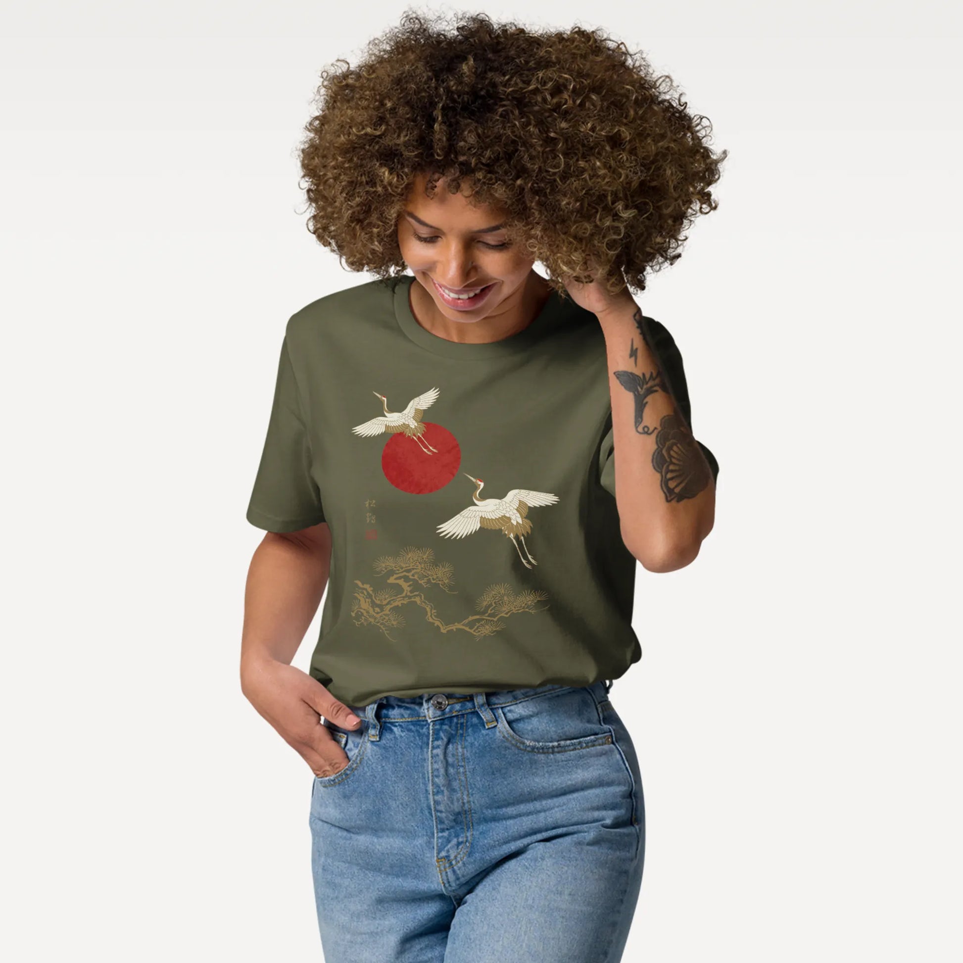Japanese Crane & Pine Tree Organic Cotton T-Shirt - EU Edition - Samurai Original