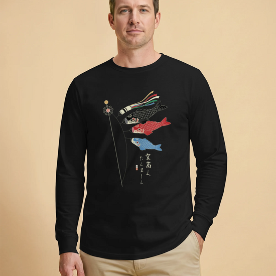 Koinobori Carp Flag Japanese Ukiyo-e Unisex Long Sleeve Tee - Samurai Original