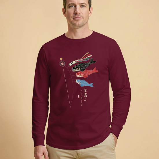 Koinobori Carp Flag Japanese Ukiyo-e Unisex Long Sleeve Tee - Samurai Original