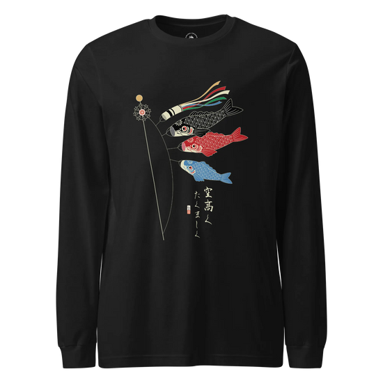 Koinobori Carp Flag Japanese Ukiyo-e Unisex Long Sleeve Tee Black - Samurai Original