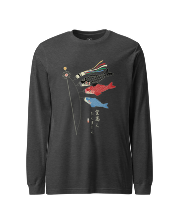 Koinobori Carp Flag Japanese Ukiyo-e Unisex Long Sleeve Tee Dark Grey Heather - Samurai Original