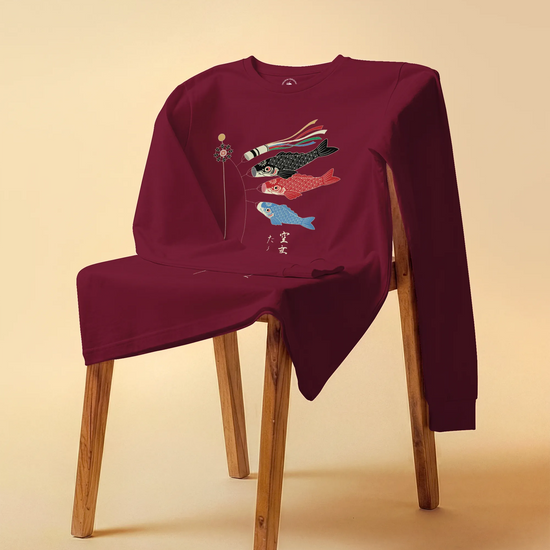 Koinobori Carp Flag Japanese Ukiyo-e Unisex Long Sleeve Tee - Samurai Original