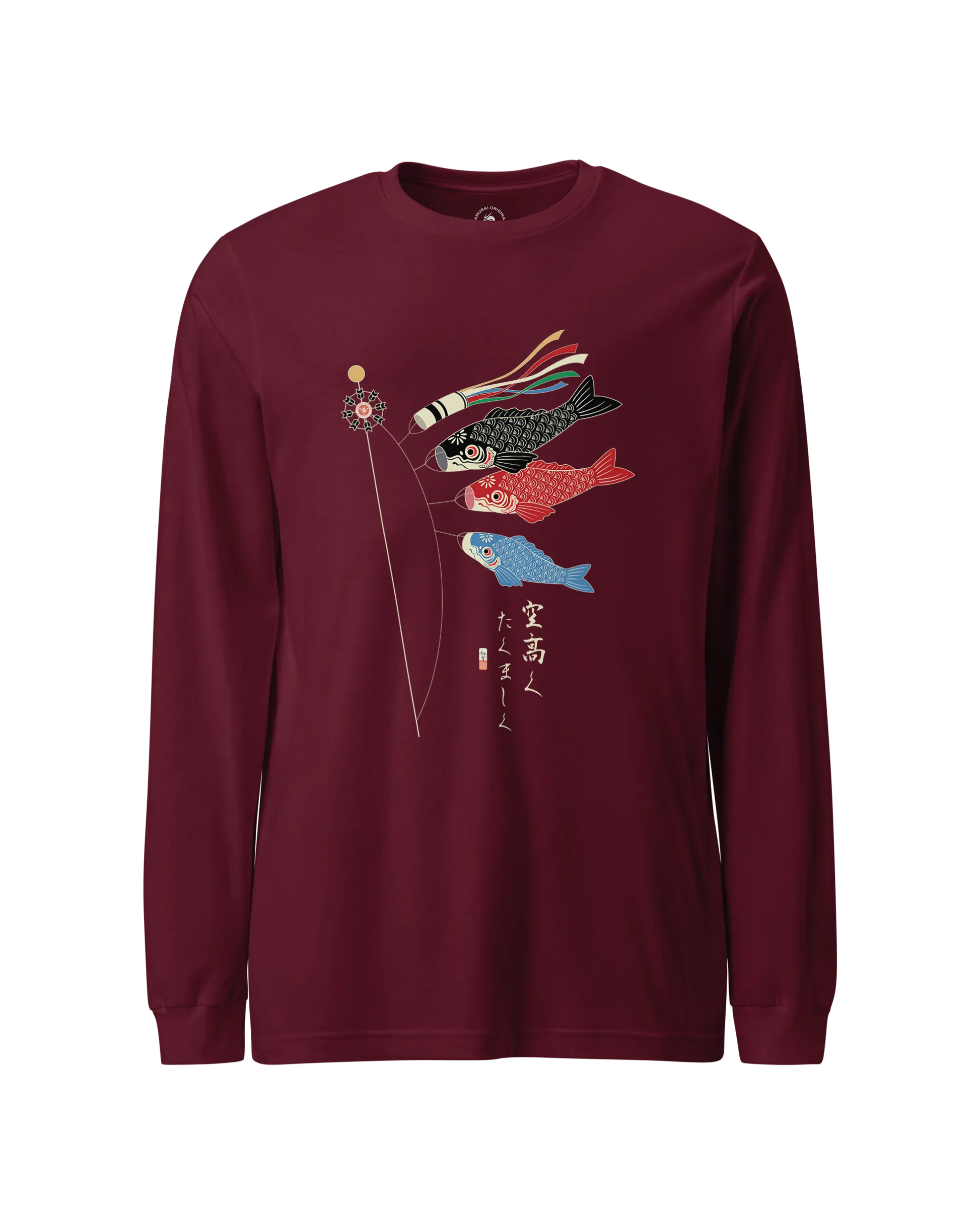 Koinobori Carp Flag Japanese Ukiyo-e Unisex Long Sleeve Tee Maroon - Samurai Original