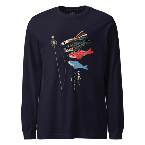 Koinobori Carp Flag Japanese Ukiyo-e Unisex Long Sleeve Tee Navy - Samurai Original