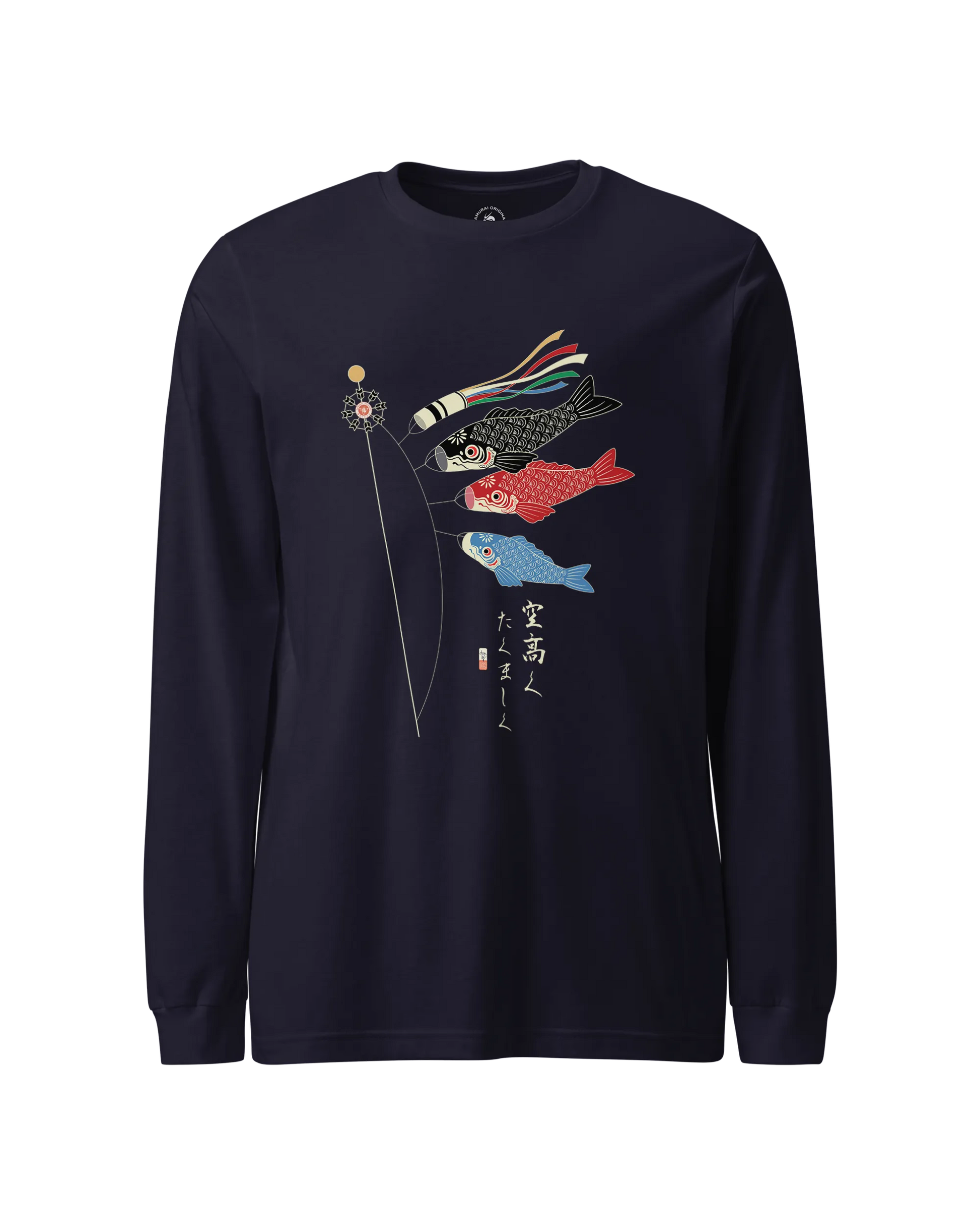Koinobori Carp Flag Japanese Ukiyo-e Unisex Long Sleeve Tee Navy - Samurai Original