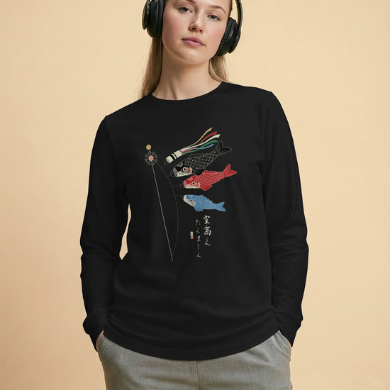 Koinobori Carp Flag Japanese Ukiyo-e Unisex Long Sleeve Tee - Samurai Original
