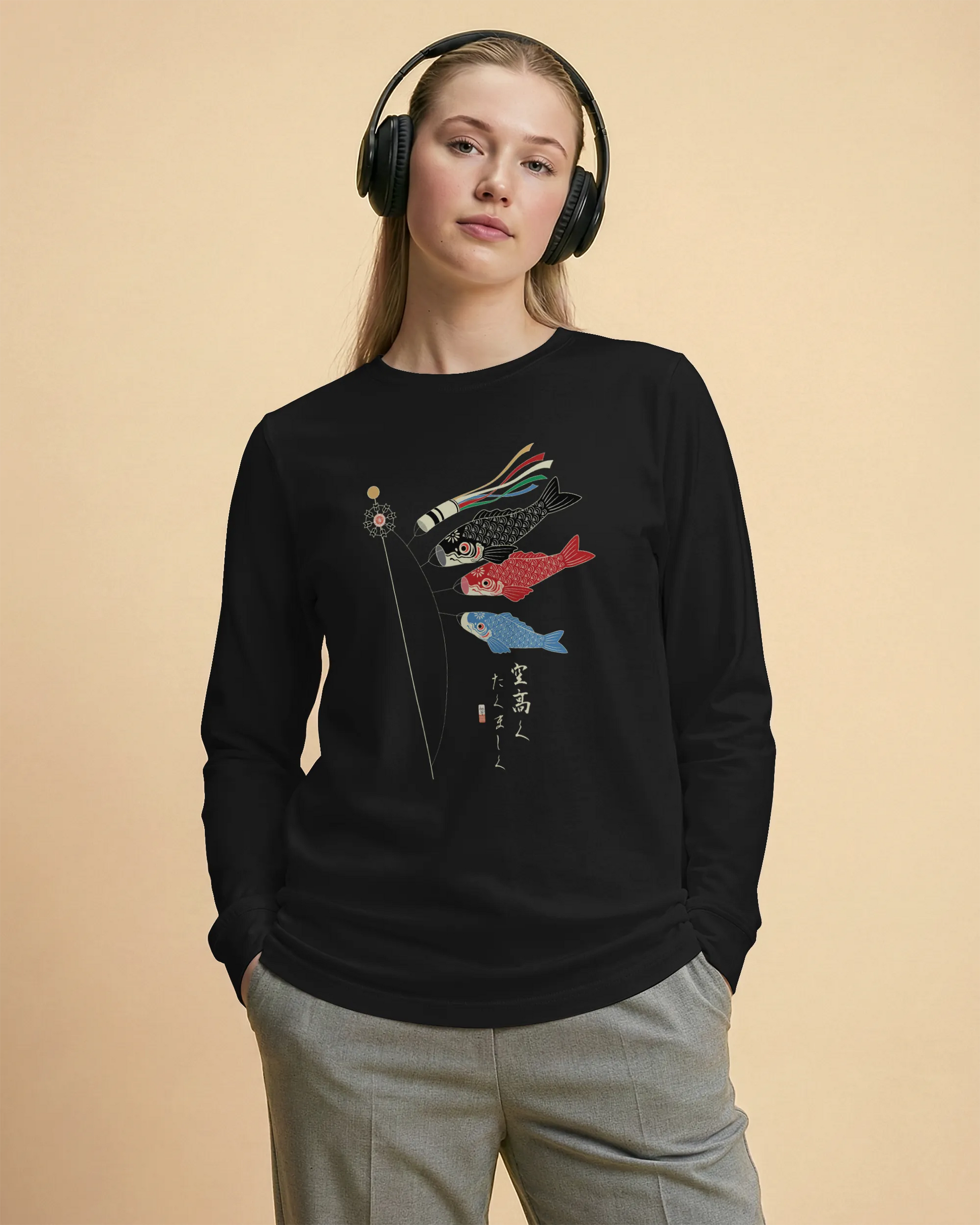 Koinobori Carp Flag Japanese Ukiyo-e Unisex Long Sleeve Tee - Samurai Original