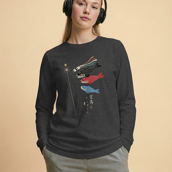 Koinobori Carp Flag Japanese Ukiyo-e Unisex Long Sleeve Tee - Samurai Original