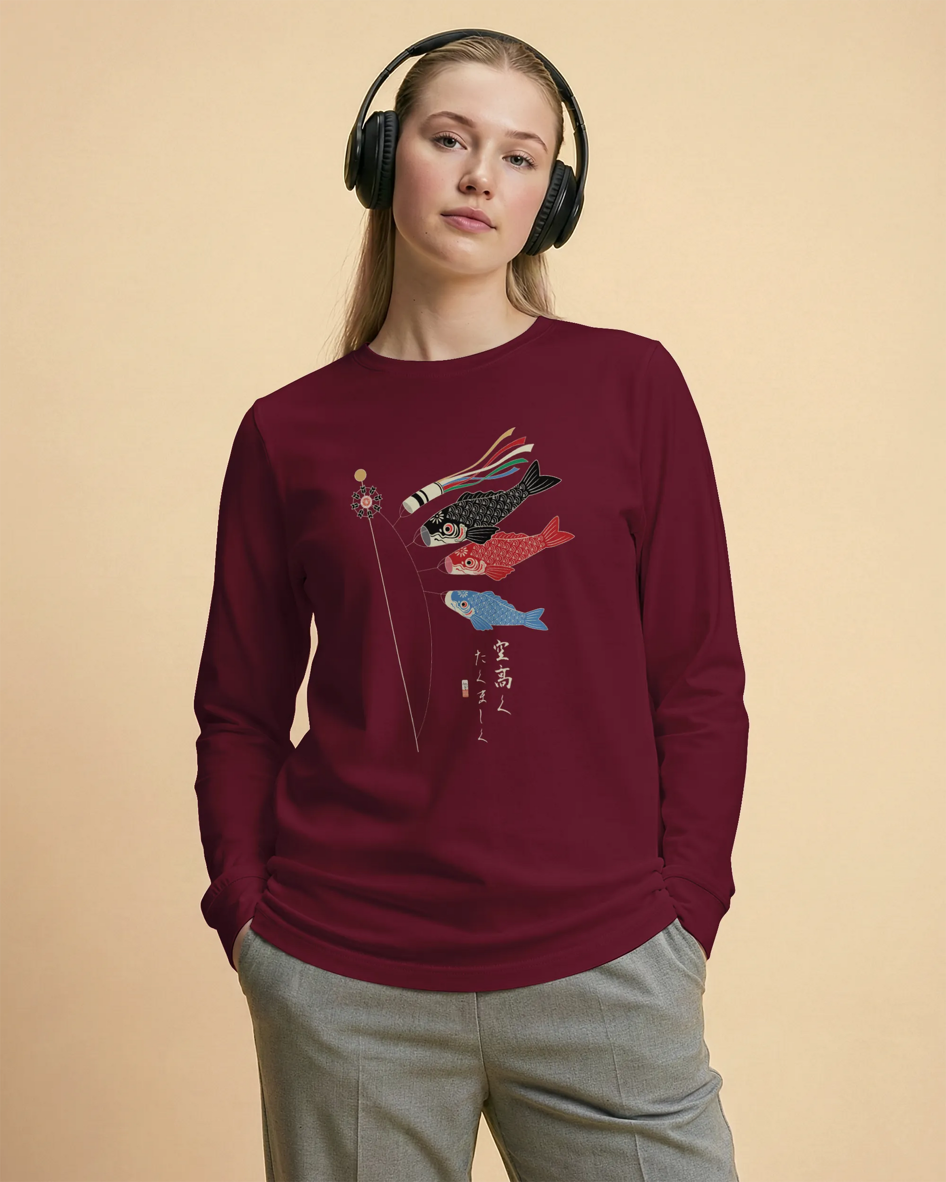 Koinobori Carp Flag Japanese Ukiyo-e Unisex Long Sleeve Tee - Samurai Original