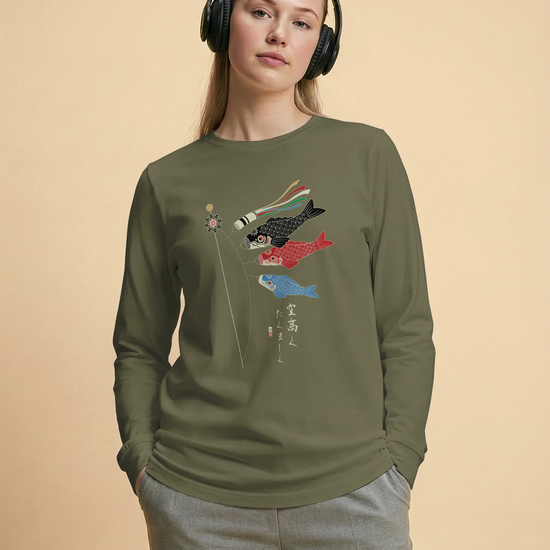 Koinobori Carp Flag Japanese Ukiyo-e Unisex Long Sleeve Tee - Samurai Original