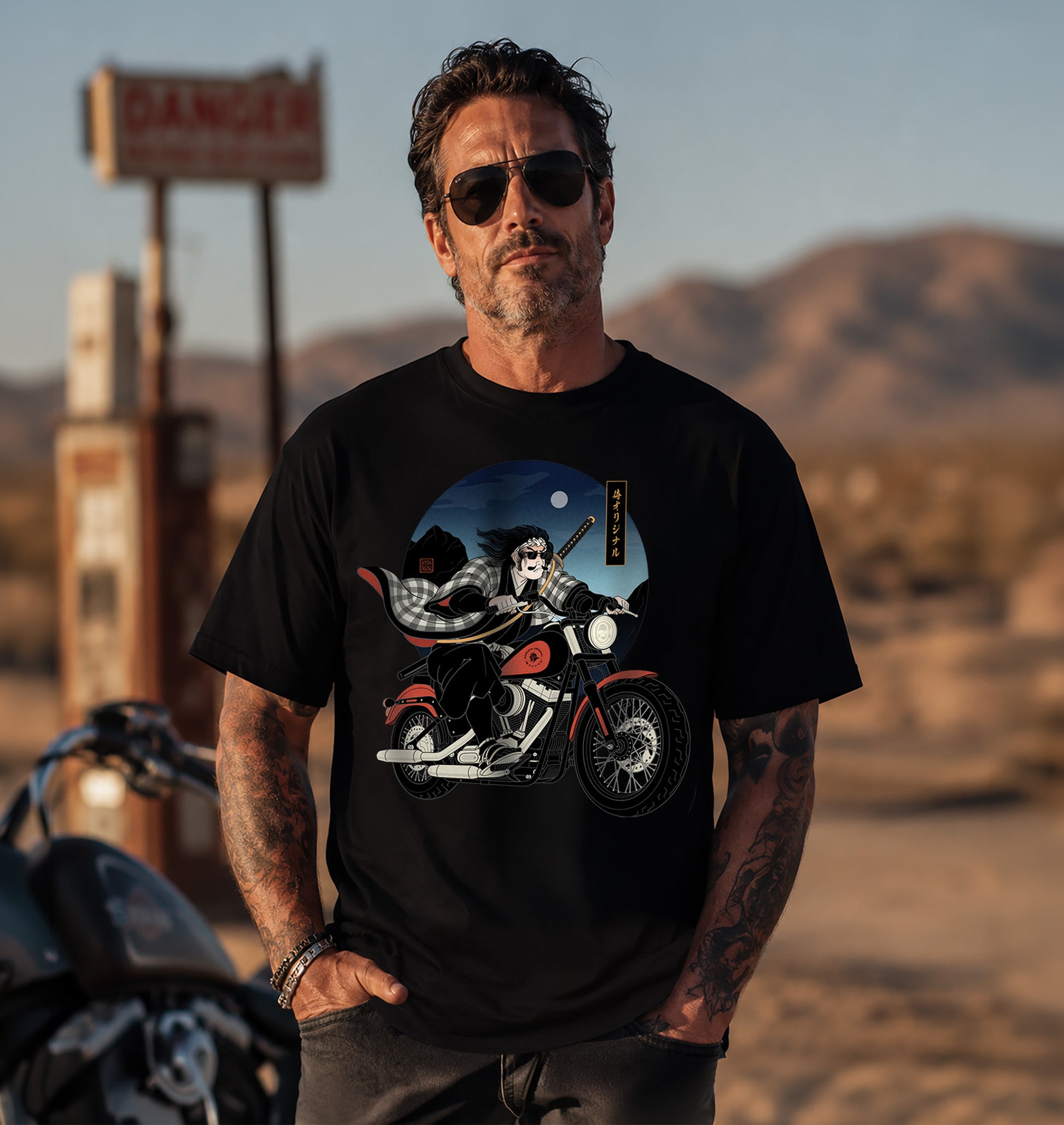 Kurokaze Samurai Biker Ukiyo-e Organic T-shirt - Samurai Original