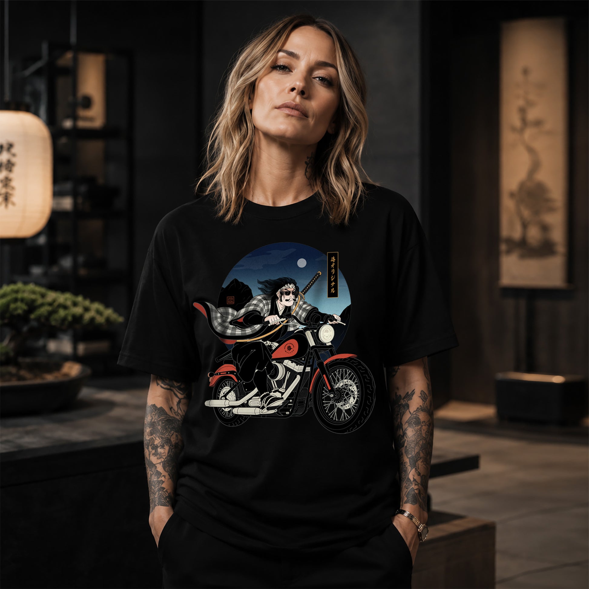 Kurokaze Samurai Biker Ukiyo-e Organic T-shirt - Samurai Original