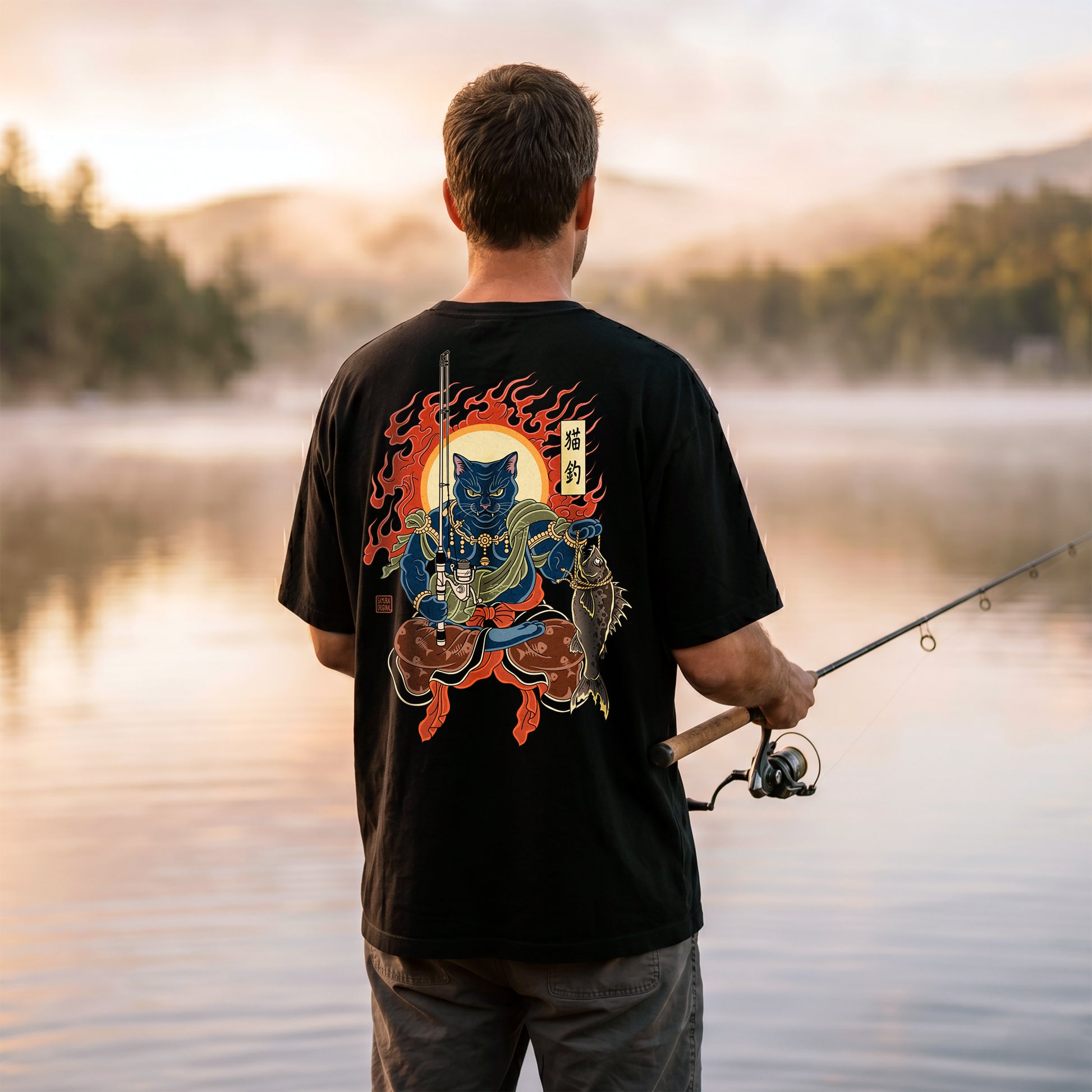 The Great Neko Fishing T-shirt Classic - Samurai Original